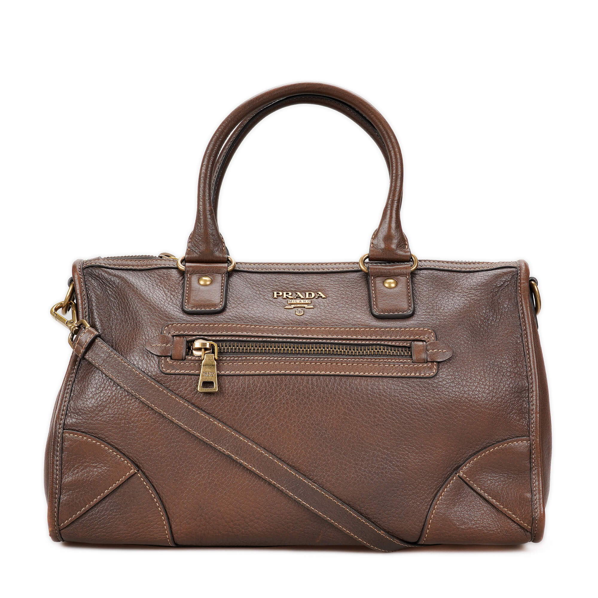 Prada - Brown Leather Vitello Doino Bouletto Bag